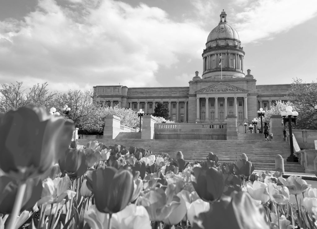 State Capitol of Kentucky. Frankfort, USA in black white