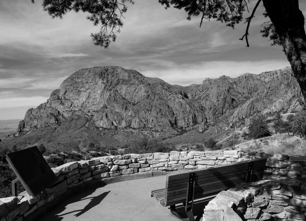 Vernon Bailey Peak from Chisos Basin; Big Bend NP; Texas in black white