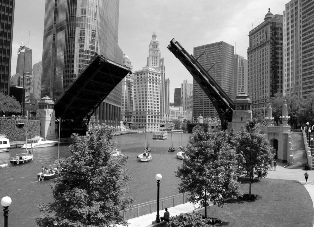 Downtown Chicago, Illinois in black white