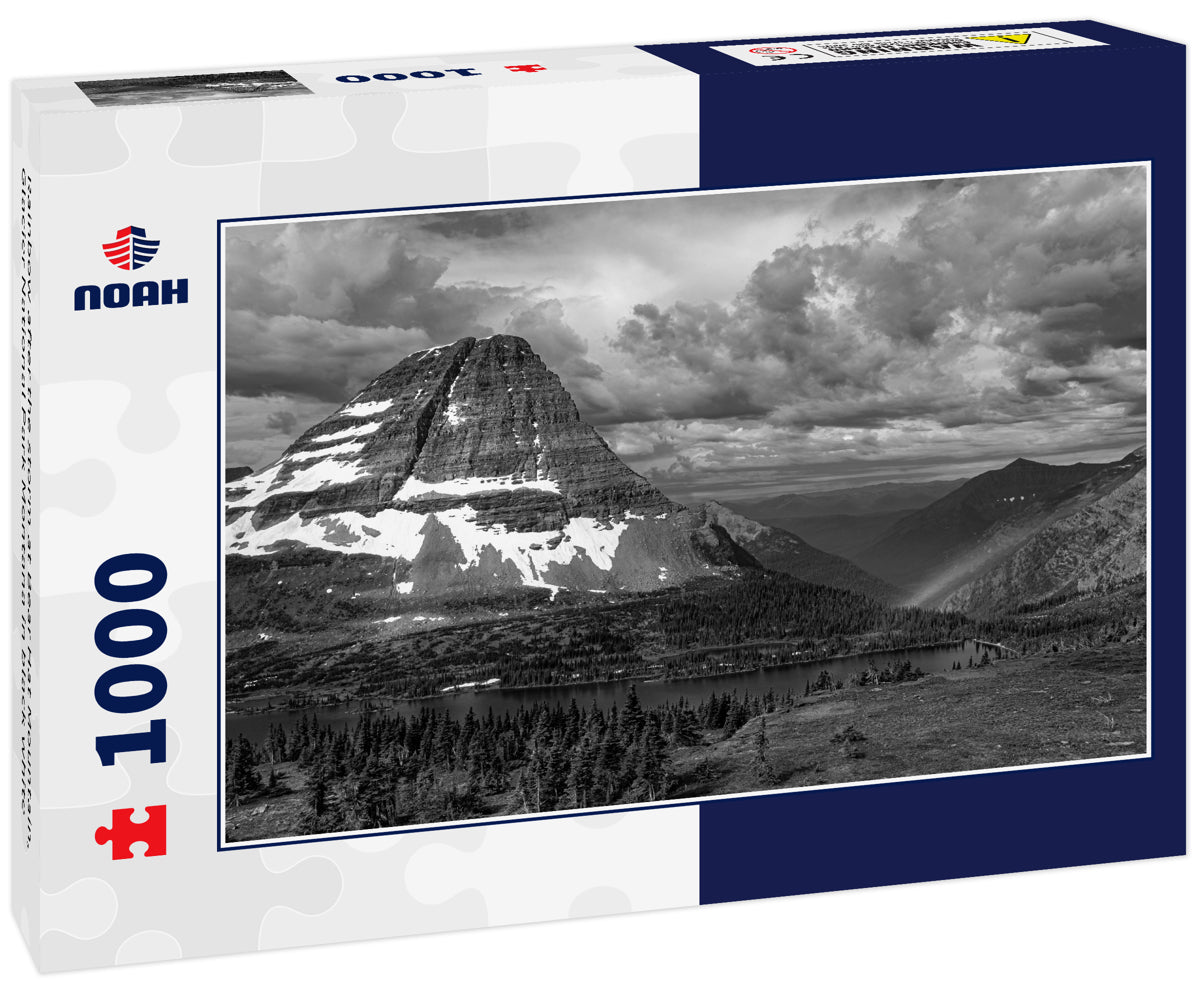 Rainbow after the storm at Bear Hat Mountain, Glacier National Park Montana in black white