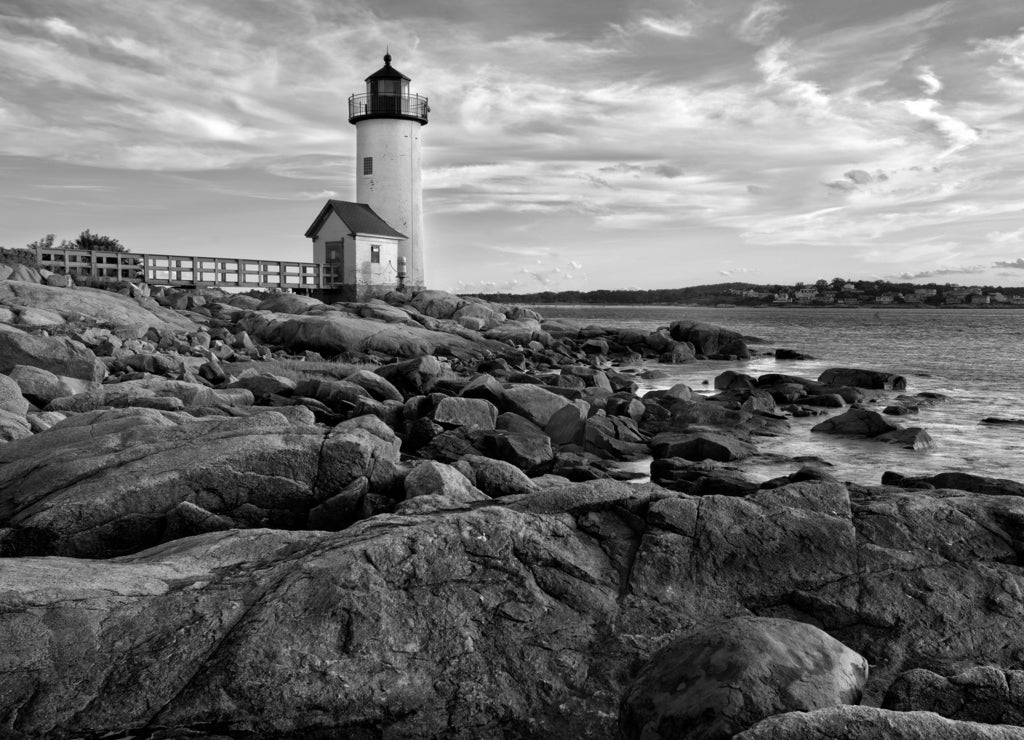 Annisquam lighthouse in Massachusetts in black white