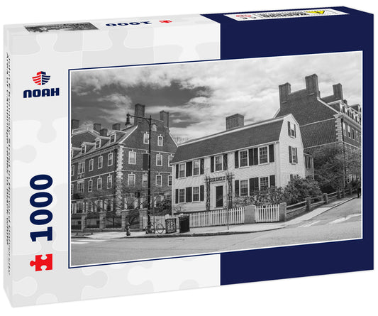 John F Kennedy Street in Harvard University Area of Cambridge reflex in black white