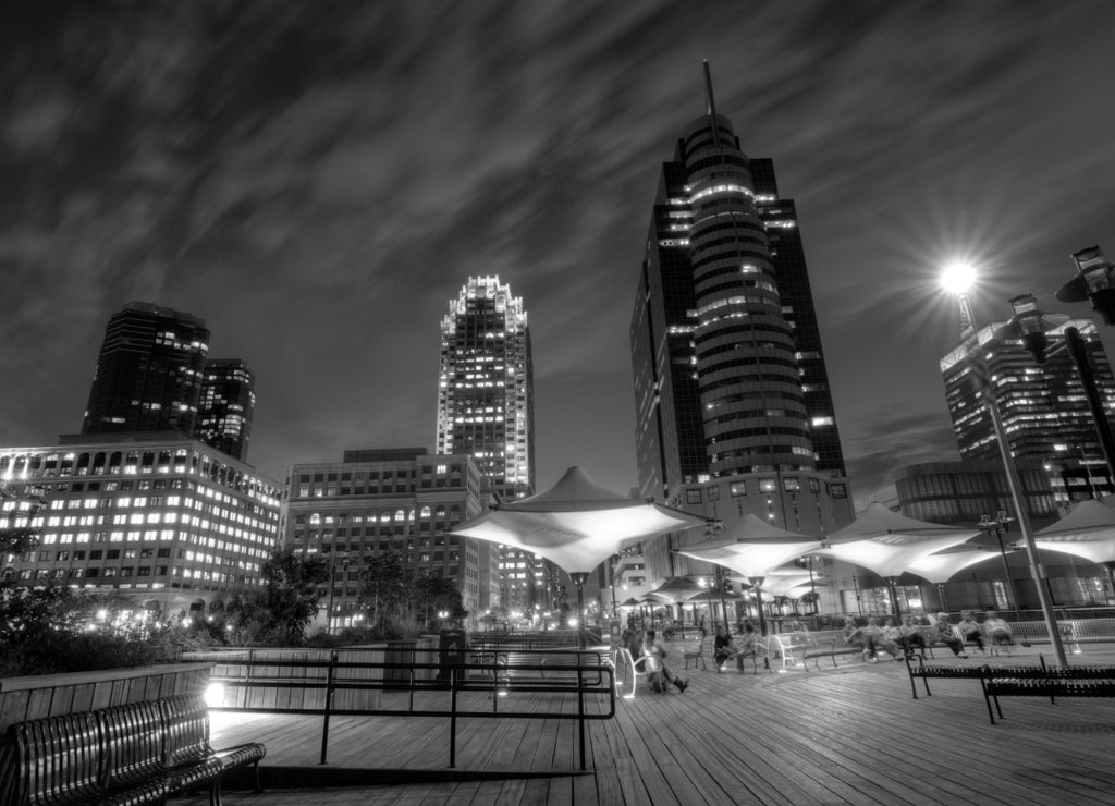 Exchange Place in Jersey City, New Jersey in black white