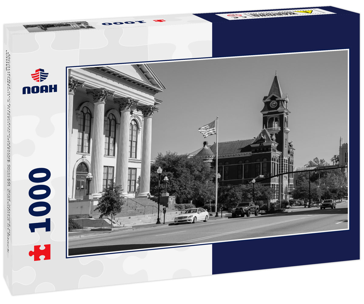 Beautiful architecture along North 3rd Street in Wilmington's historic district North Carolina in black white