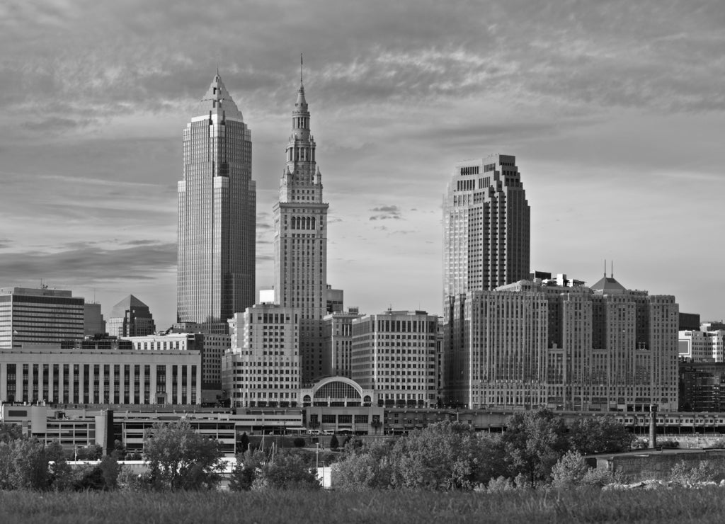 Cleveland, Ohio in black white