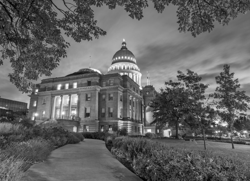 Idaho State Capitol Building in black white