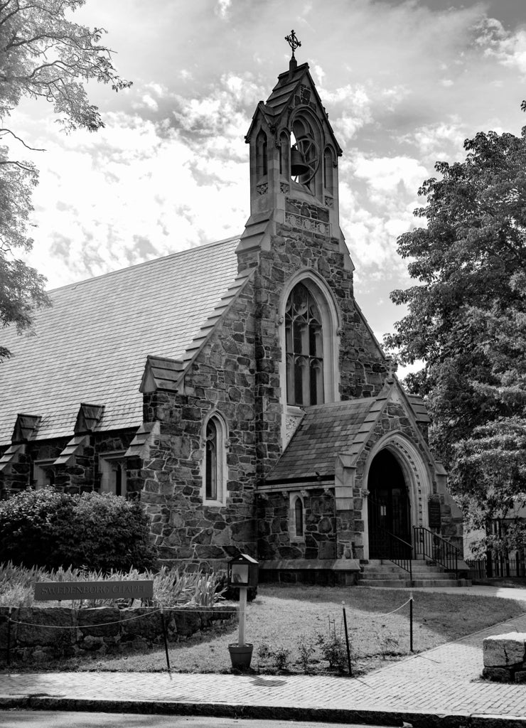 Swedenborg Chapel. Cambridge, Massachusetts in black white