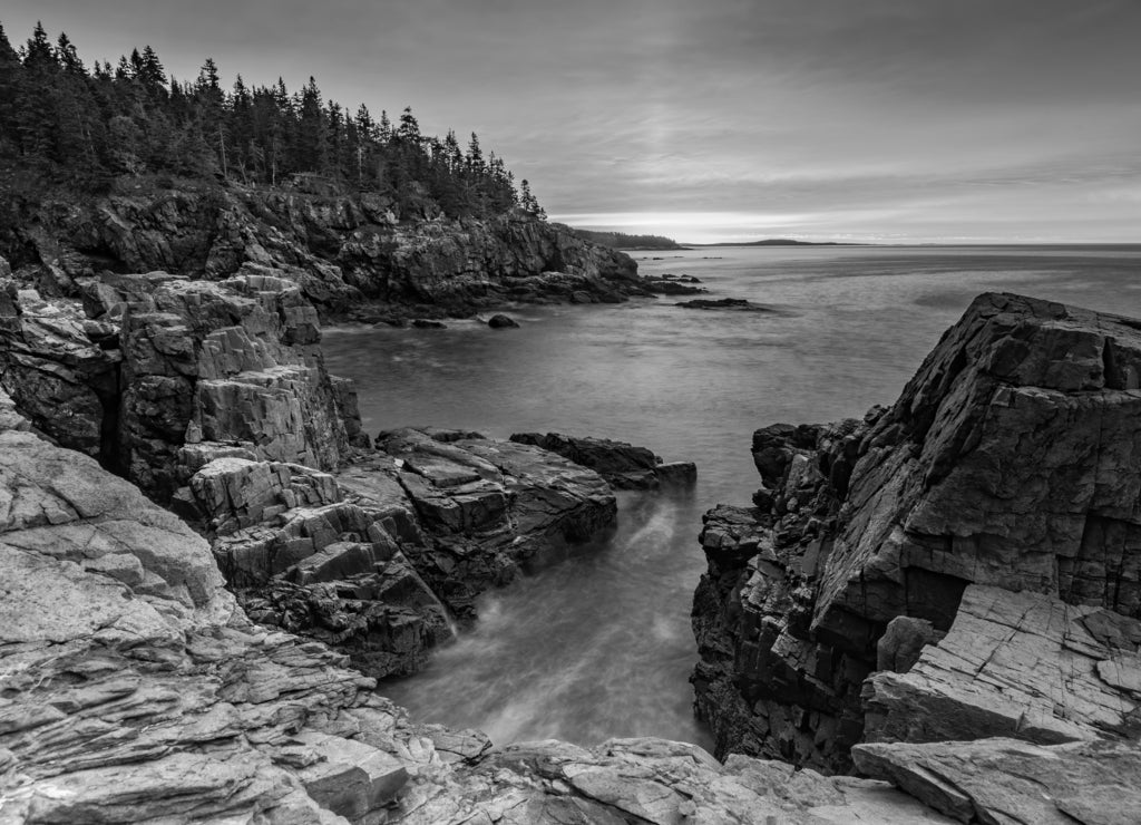 Sunrise in Acadia National Park, Maine in black white