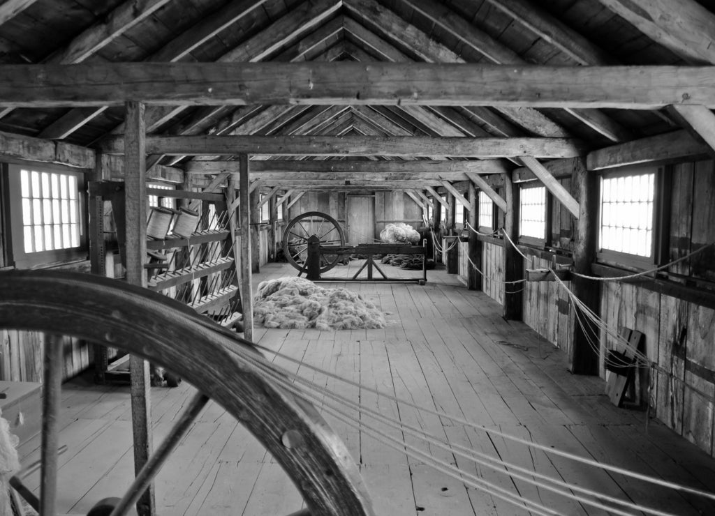 Seilerei, Mystic Seaport, Mystic, Connecticut, USA in black white