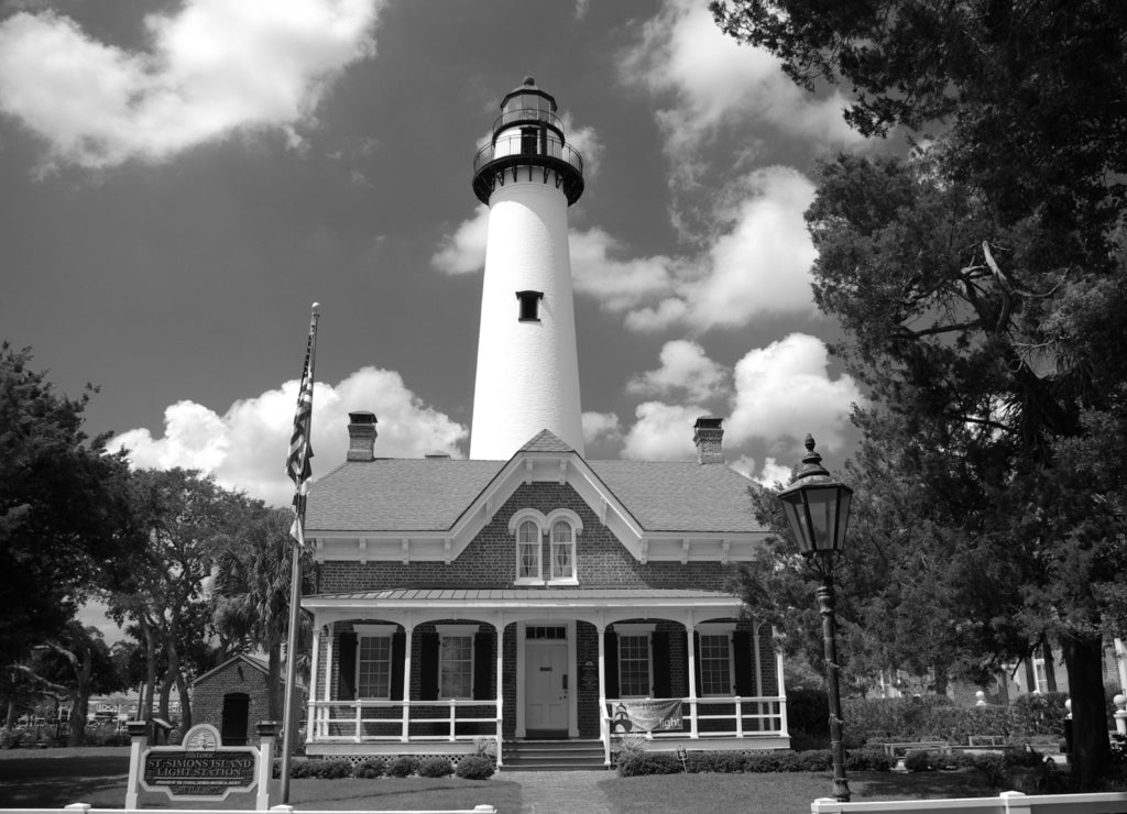 St. Simons Island, Lighthouse, Georgia in black white
