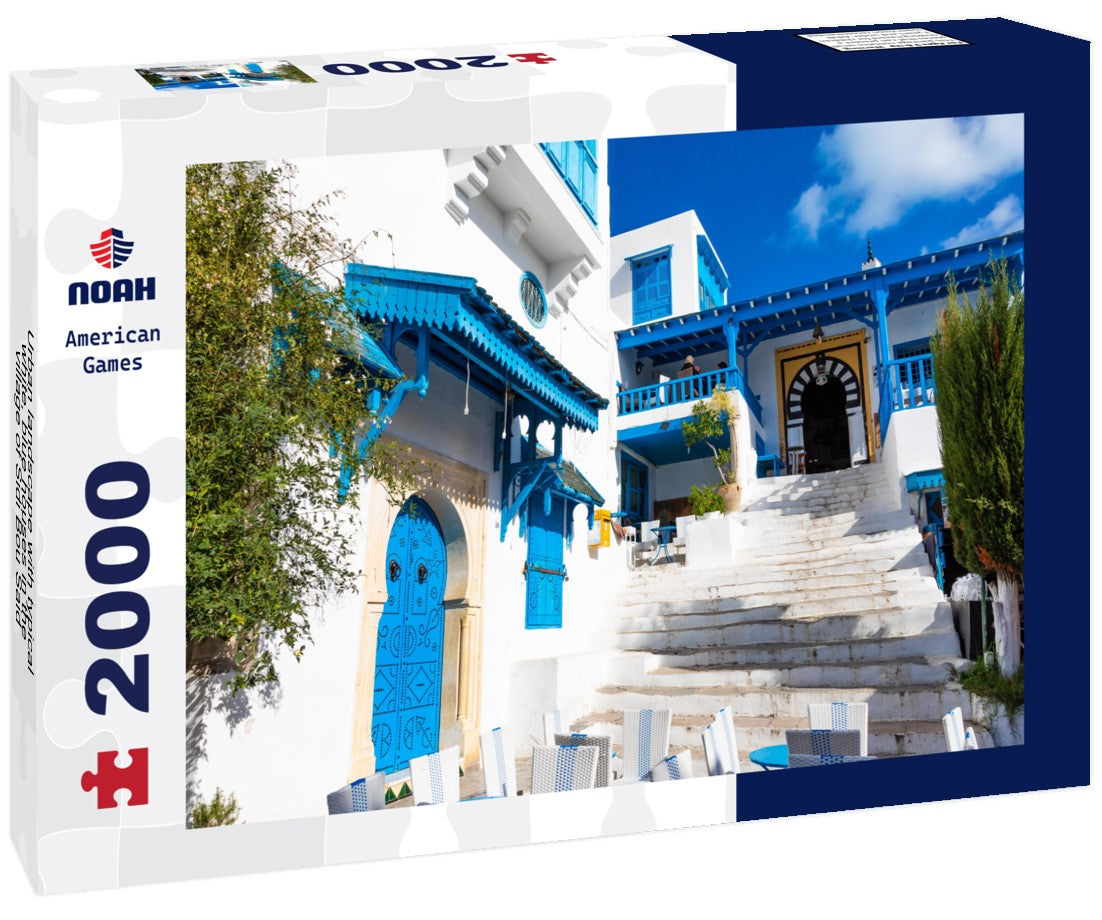 Urban landscape with typical white, blue houses in the village of Sidi Bou Said, Tunisia 2000pc Puzzle