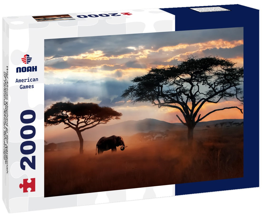 Wild African elephant in the savannah. Serengeti National Park. Wildlife of Tanzania. African landscape 2000pc Puzzle