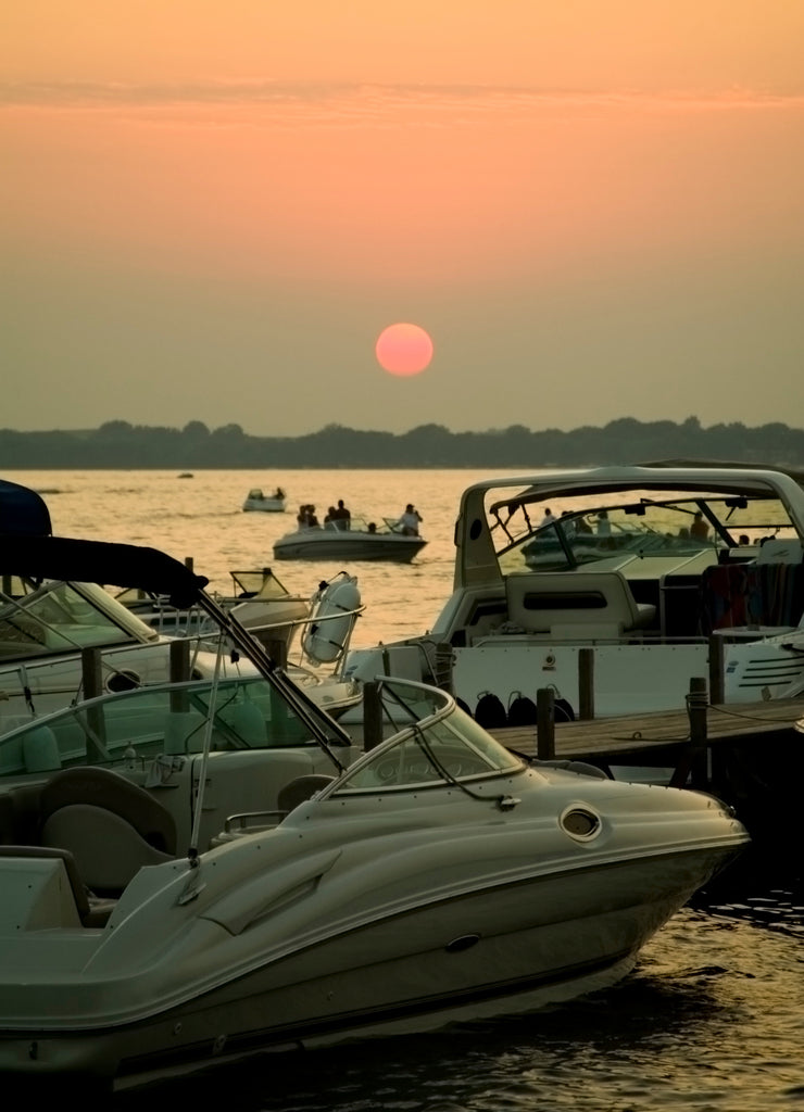 Boats at Okoboji Sunset, Dickinson County Iowa USA