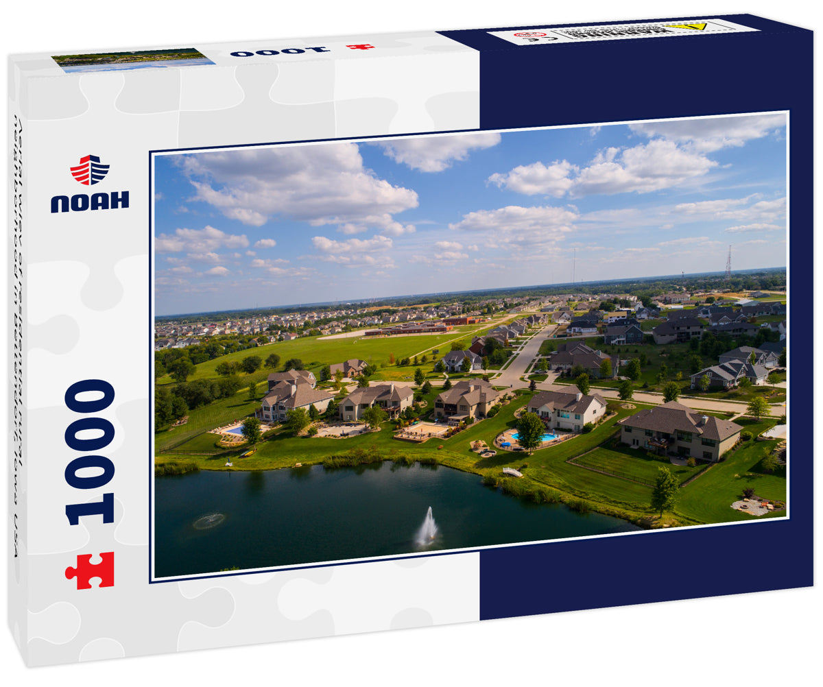 Aerial wiev of residential rural neighborhood in Bettendorf, Iowa USA