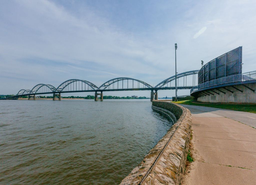 Centennial Bridge over Mississippi River in Davenport, Iowa, USA