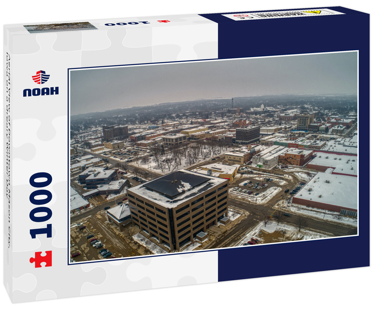 Aerial View of Downtown Mason City, Iowa on a dreary Winter Day