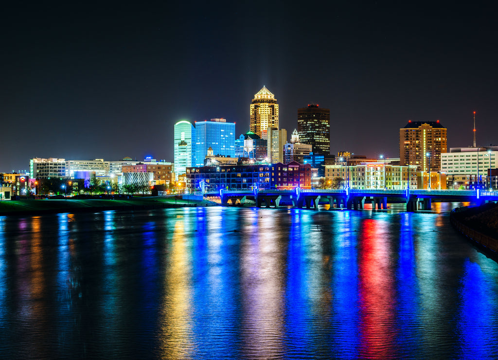 Des Moines Reflections at Night Iowa