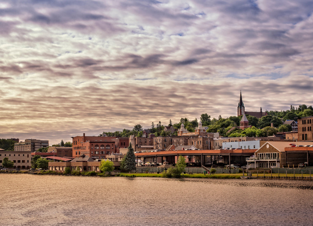 A water front Panoramic view of Houghton, Michigan, USA