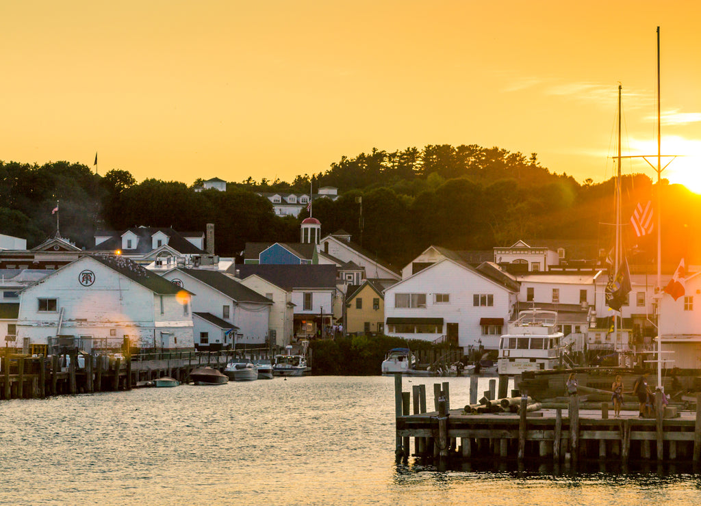 Mackinac Island Harbor at sunset, Michigan