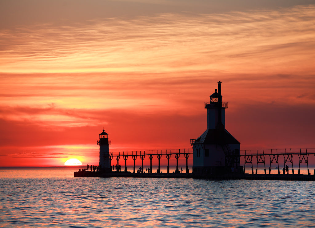 St Joseph Lighthouse at sunset, Lake Michigan