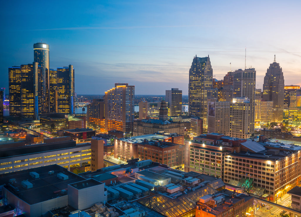 Michigan, Downtown Detroit at twilight
