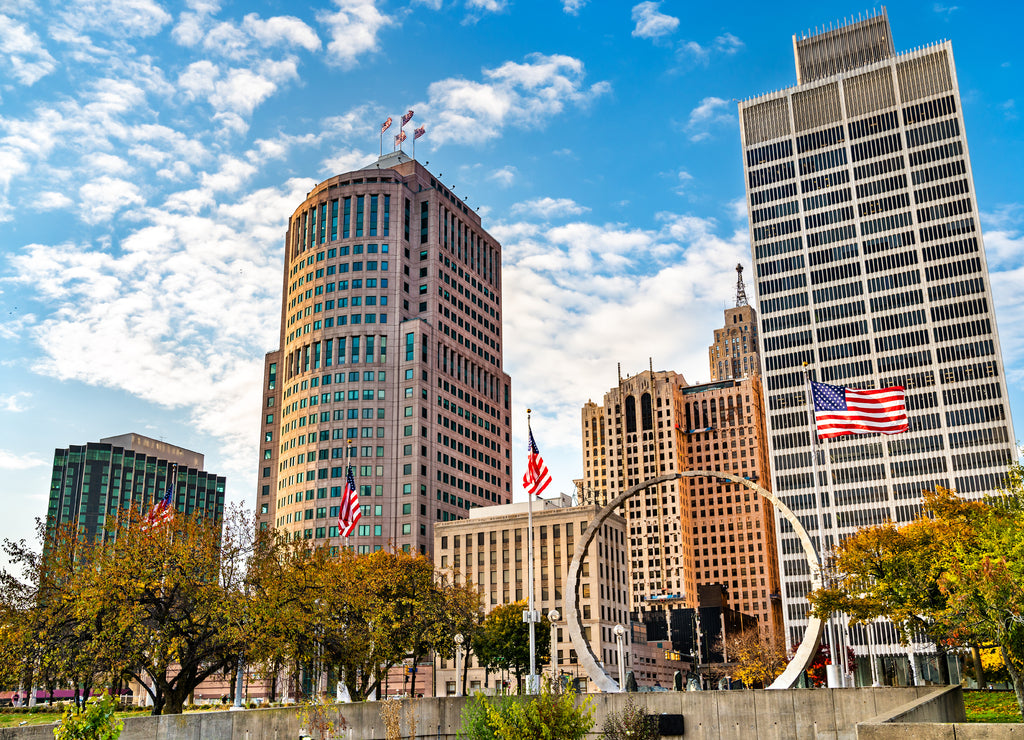 Downtown Detroit skyline from Hart Plaza, Michigan