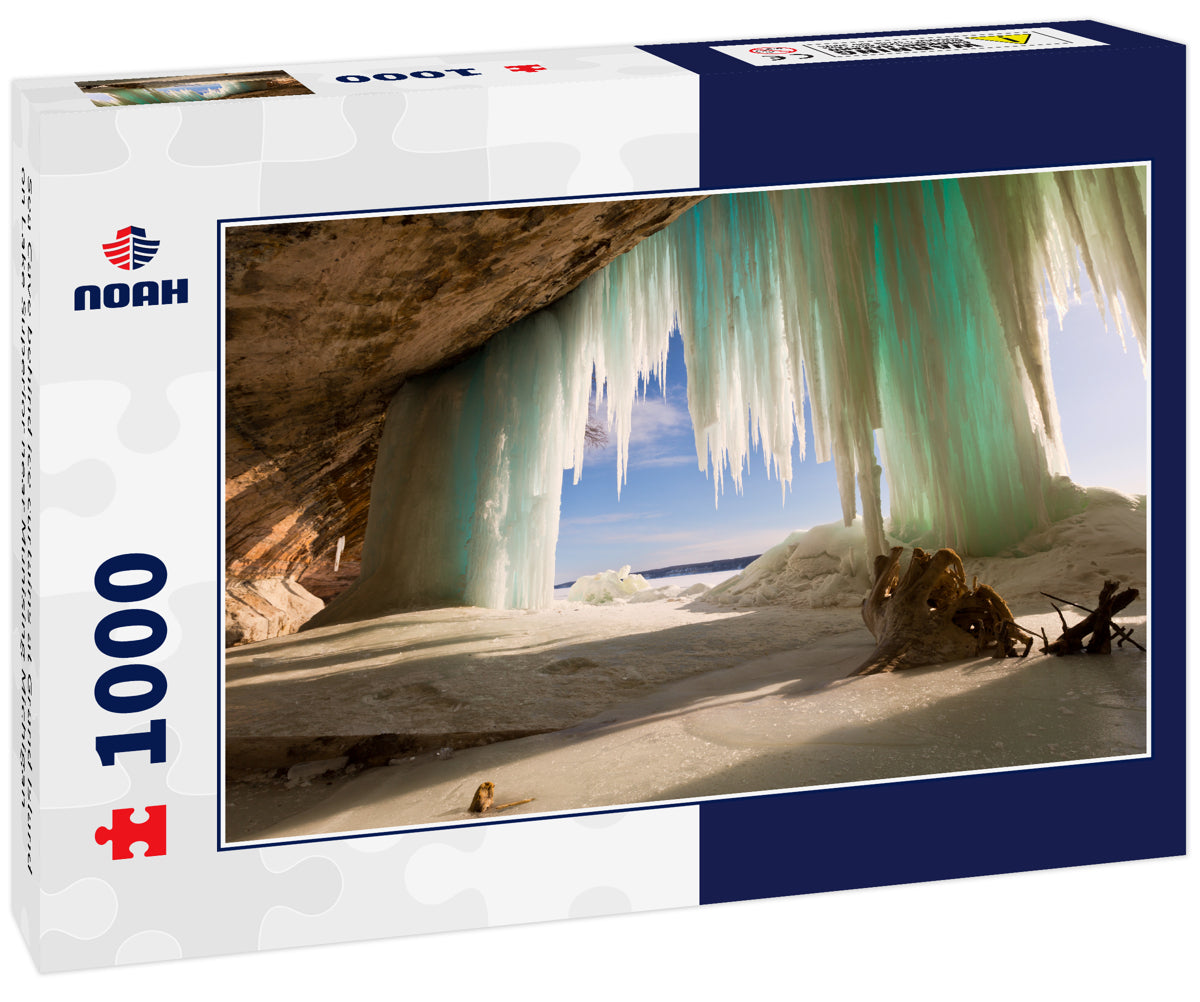 Sea Cave behind ice curtains at Grand Island on Lake Superior near Munising Michigan