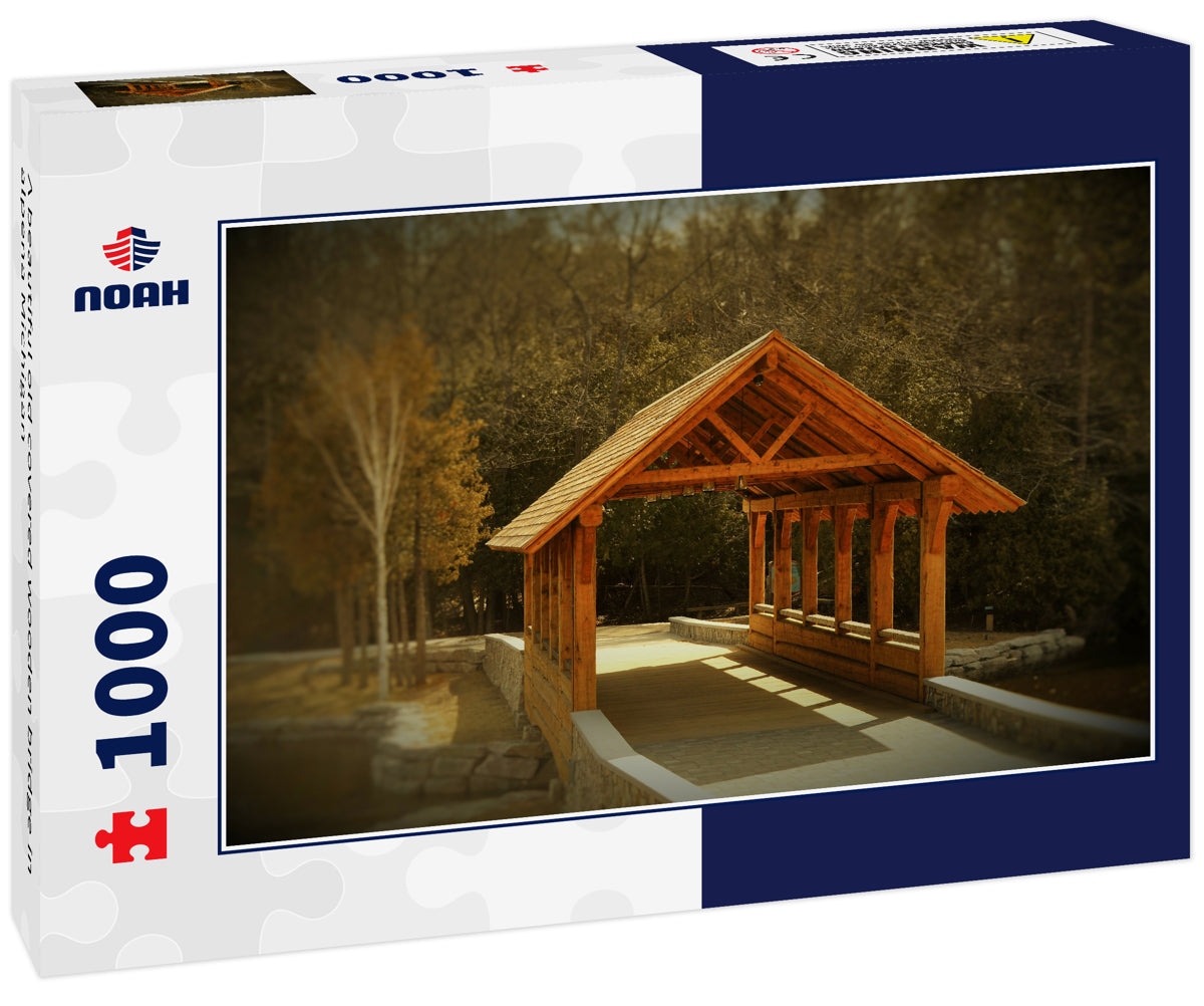 A beautiful old covered wooden bridge in alpena Michigan