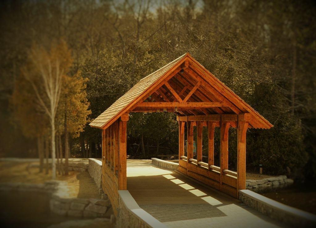 A beautiful old covered wooden bridge in alpena Michigan