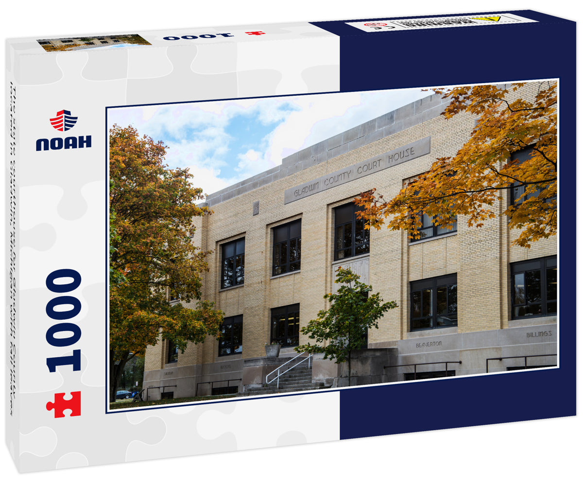 The state courthouse for Gladwin County located in Gladwin, Michigan with fall leaves