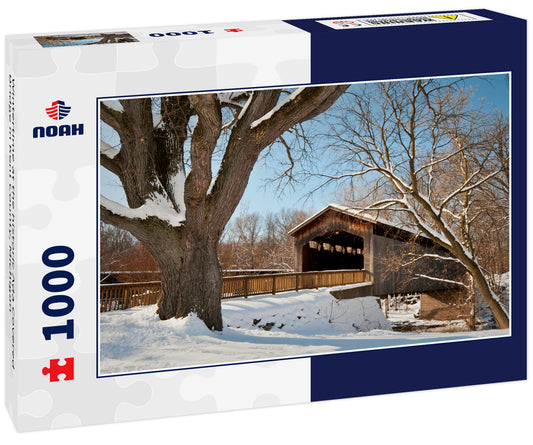 Wintertime at the historic Ada Covered Bridge in Kent County, Michigan