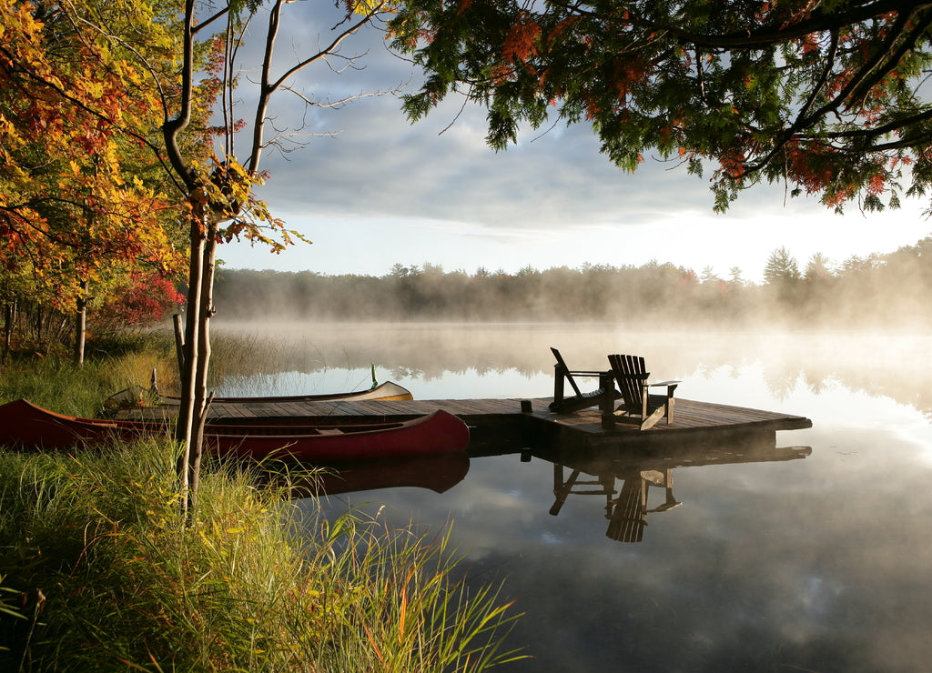 boat on the lake, sunrise in the fall, Baldwin Michigan