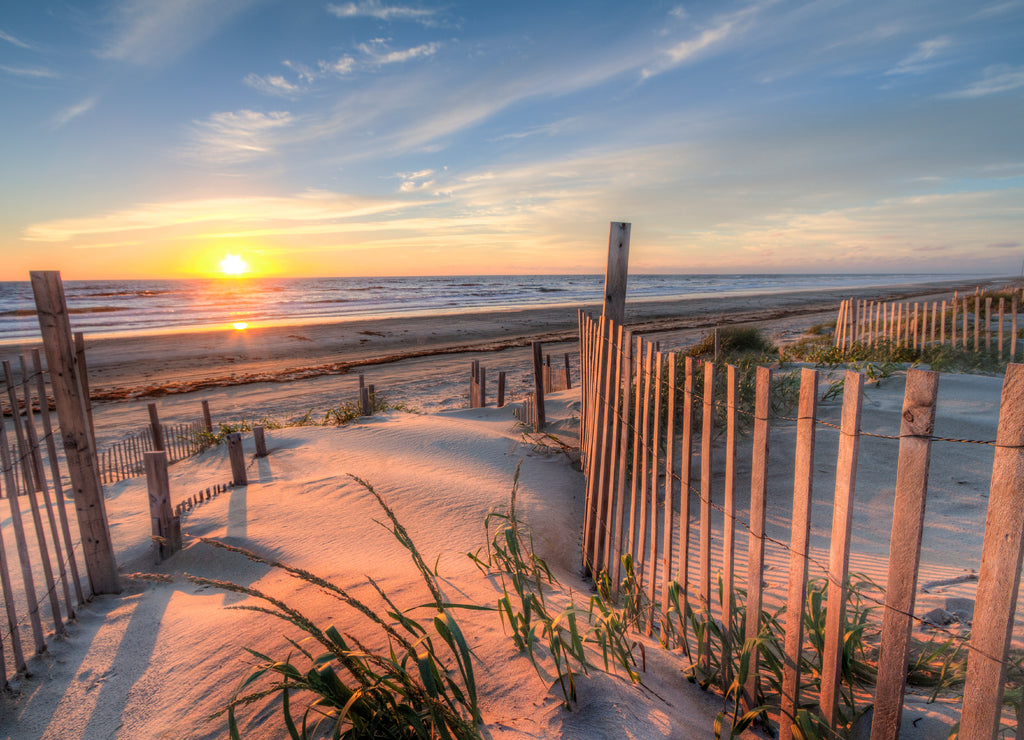 Sunrise as seen from the sand dunes at the Outer Banks, North Carolina around Corolla Beach in September, 2014