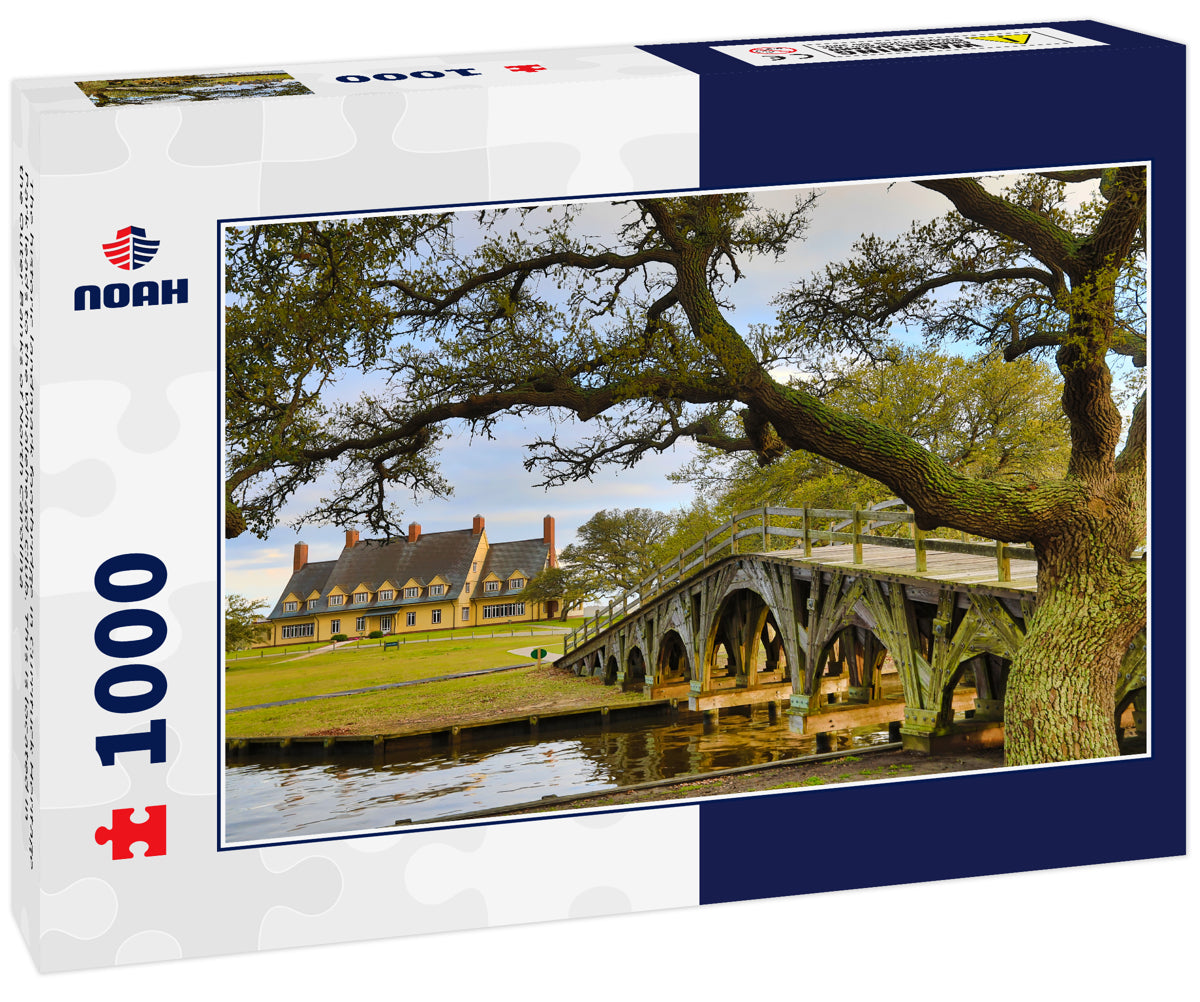 The historic landmark footbridge in Currituck Heritage Park leads to the Whalehead Club. This is located in the Outer Banks of North Carolina