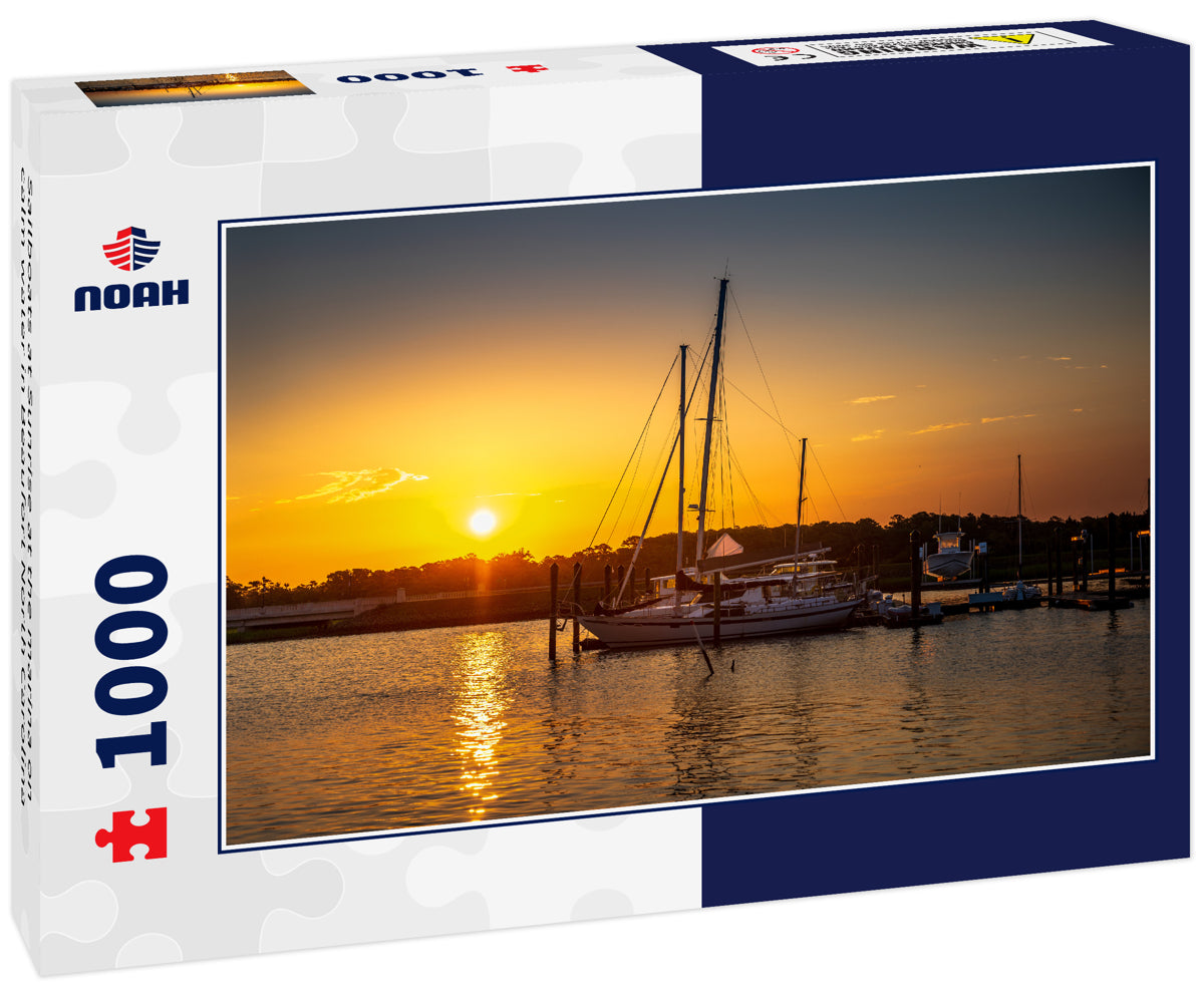 Sailboats at Sunrise at the marina on calm water in Beaufort North Carolina