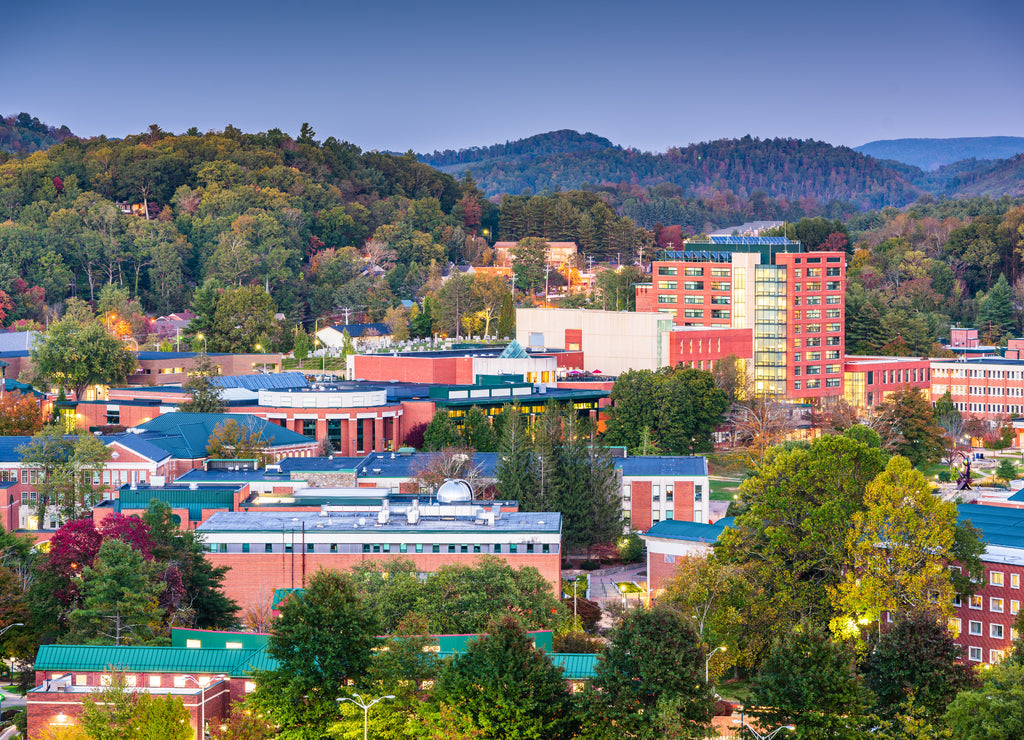 Boone, North Carolina, USA campus and town skyline