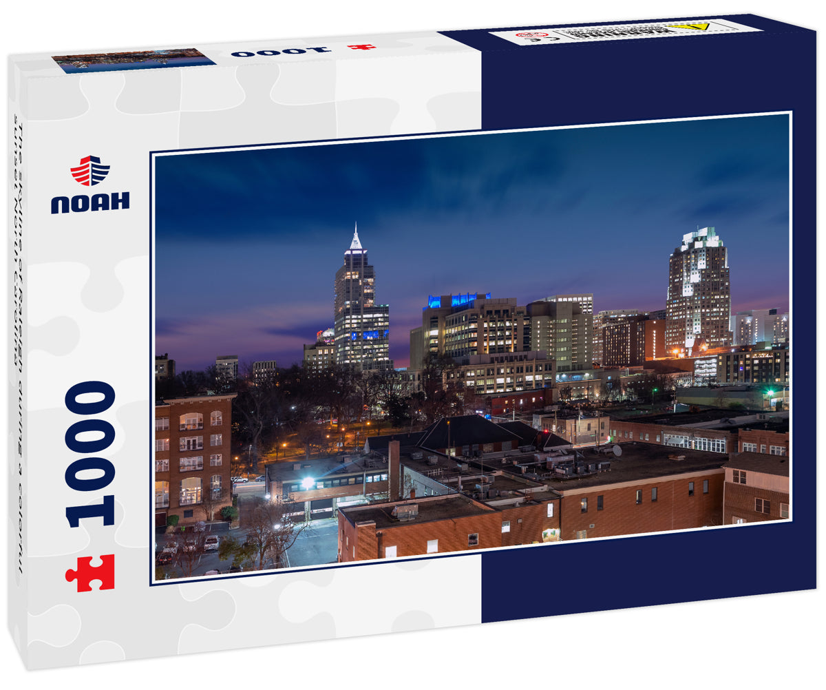 The skyline of Raleigh during a colorful sunset North Carolina