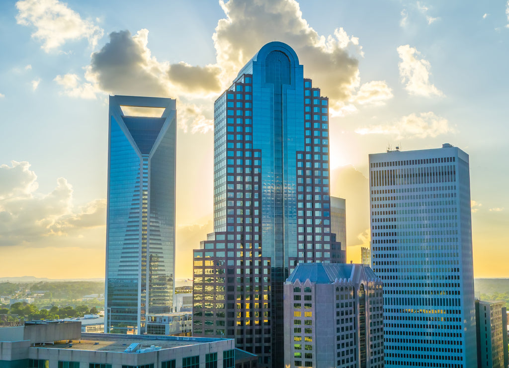 Sunset over charlotte city skyline of North Carolina