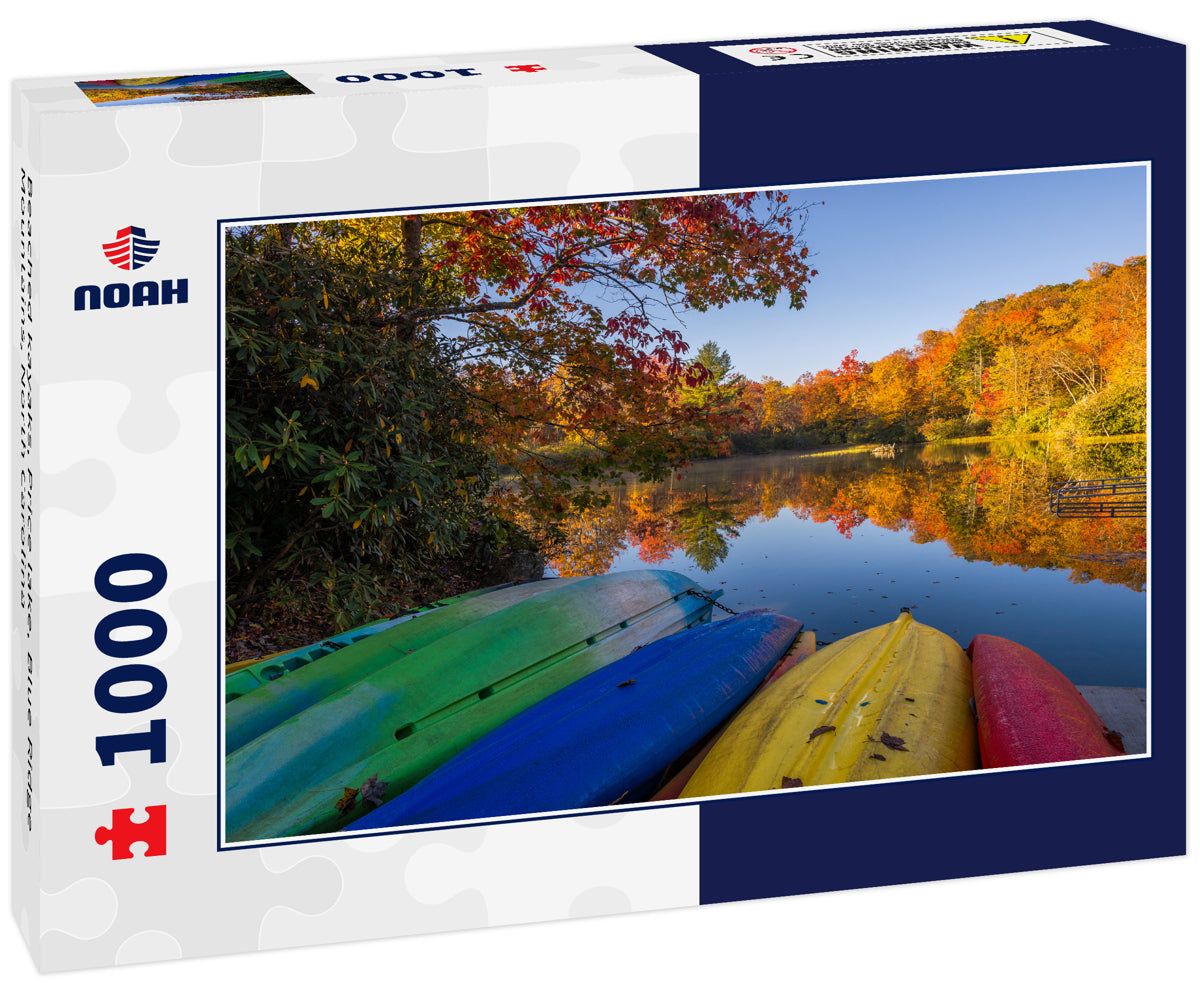 Beached kayaks, Price lake, Blue Ridge Mountains, North Carolina