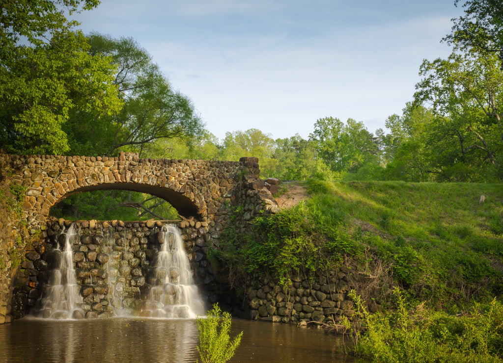 Stone Bridge and Waterfall in Reynolda Gardens North Carolina