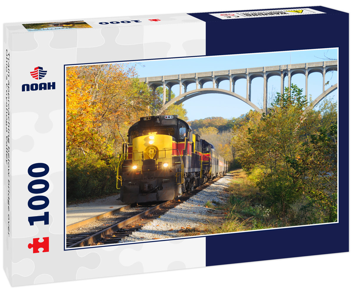 Train approaching below bridge over Ohio's Cuyahoga Valley