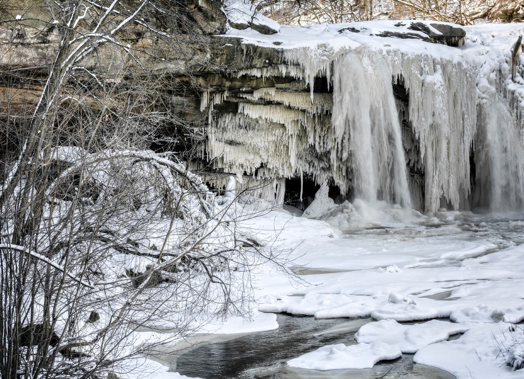 West Elyria Falls In Winter, Ohio
