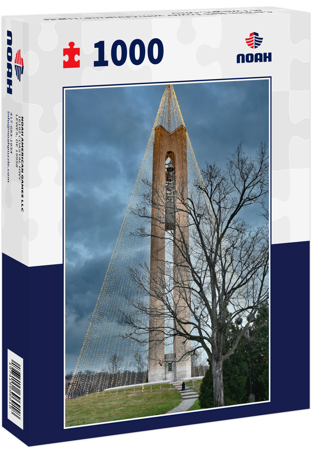 Carillon Bell Tower with Christmas Lights at Twilight, Ohio