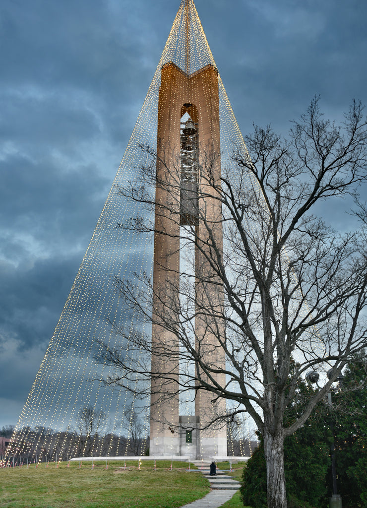 Carillon Bell Tower with Christmas Lights at Twilight, Ohio