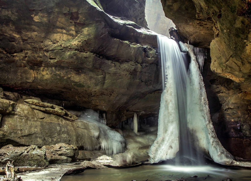 Spring In Hocking Hills. Ice gives way to flowing water as spring arrives to Hocking Hills. Logan, Ohio