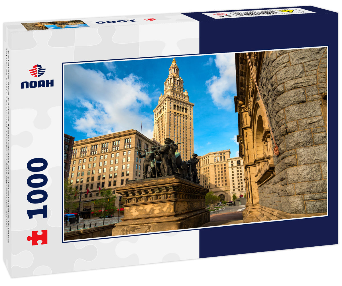Soldiers and Sailors Monument on Cleveland's Public Square, with Terminal Tower in background, Ohio
