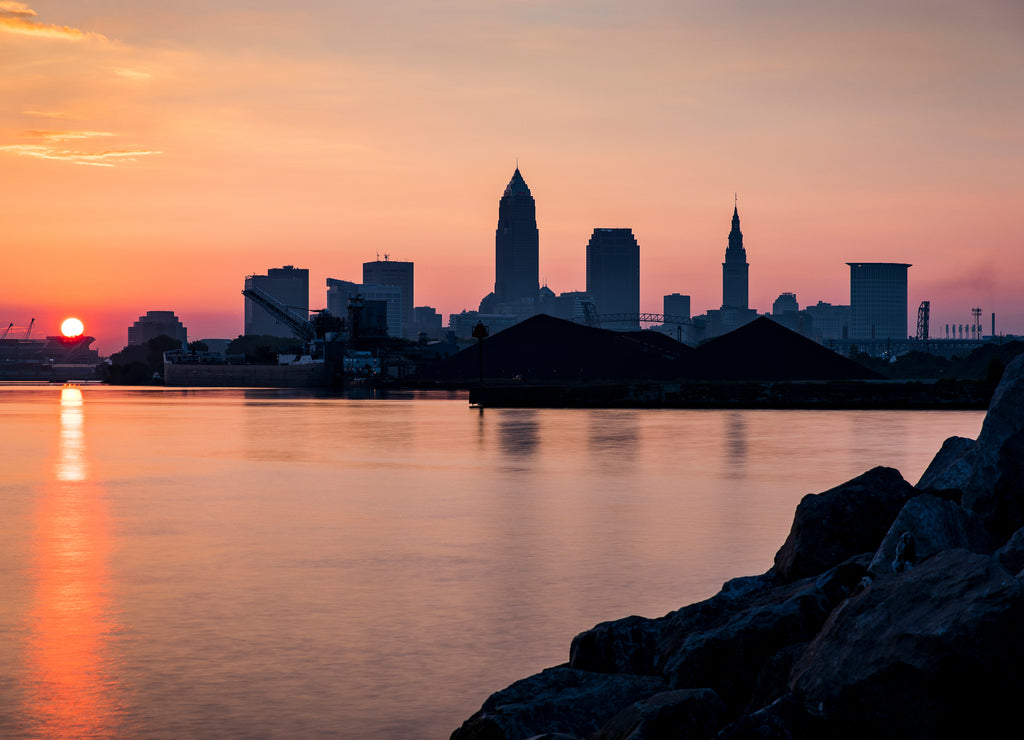 Blue Hour View of Downtown Cleveland, Ohio from Lake Erie