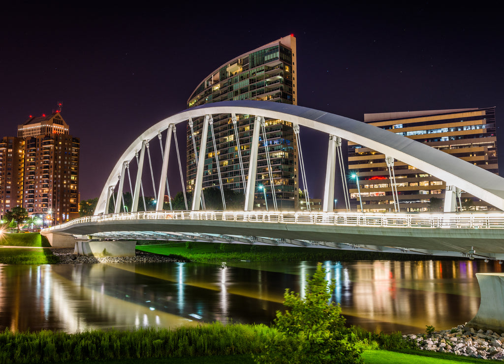 Skyline of Columbus, Ohio from Bicentennial Park bridge