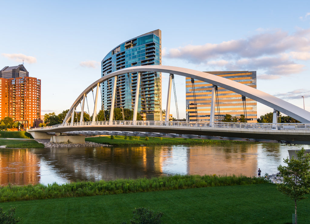 Skyline of Columbus, Ohio from Bicentennial Park bridge
