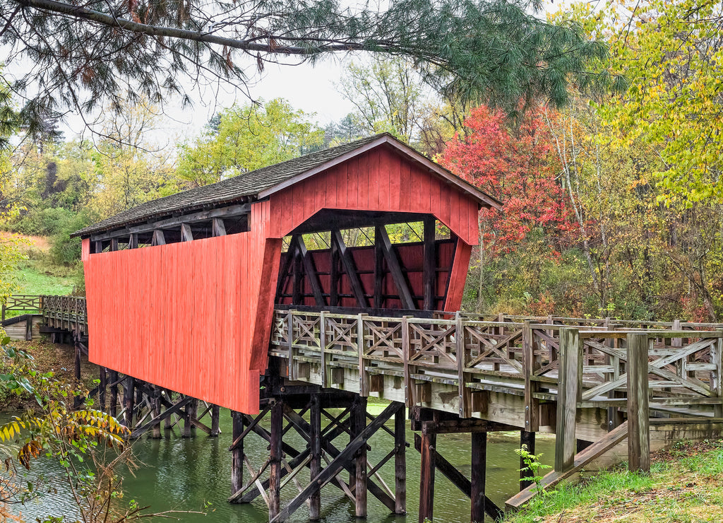 Covered Bridge Over Pond - Belmont County, Ohio